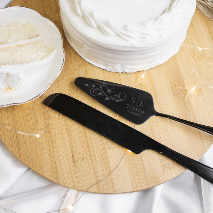 Floral Engraved Wedding Cake Server Set