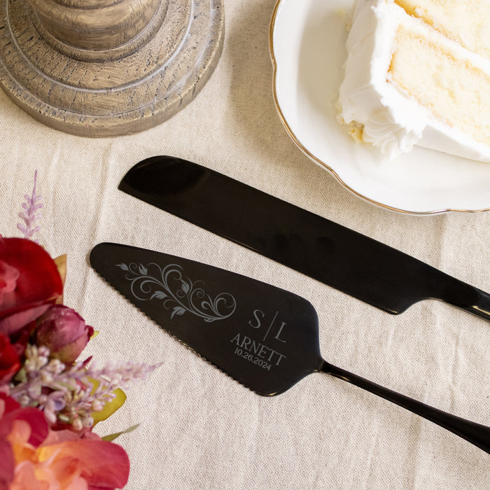 Floral Engraved Wedding Cake Server Set