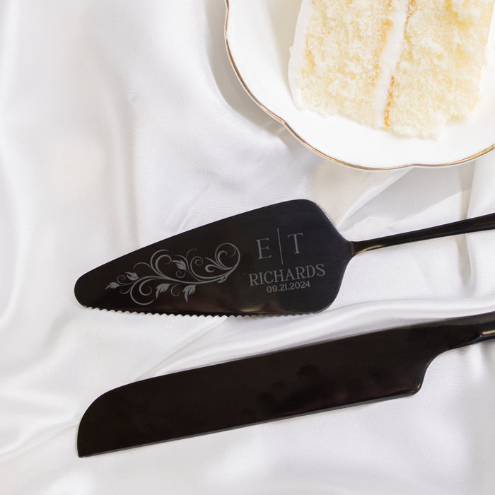 Floral Engraved Wedding Cake Server Set