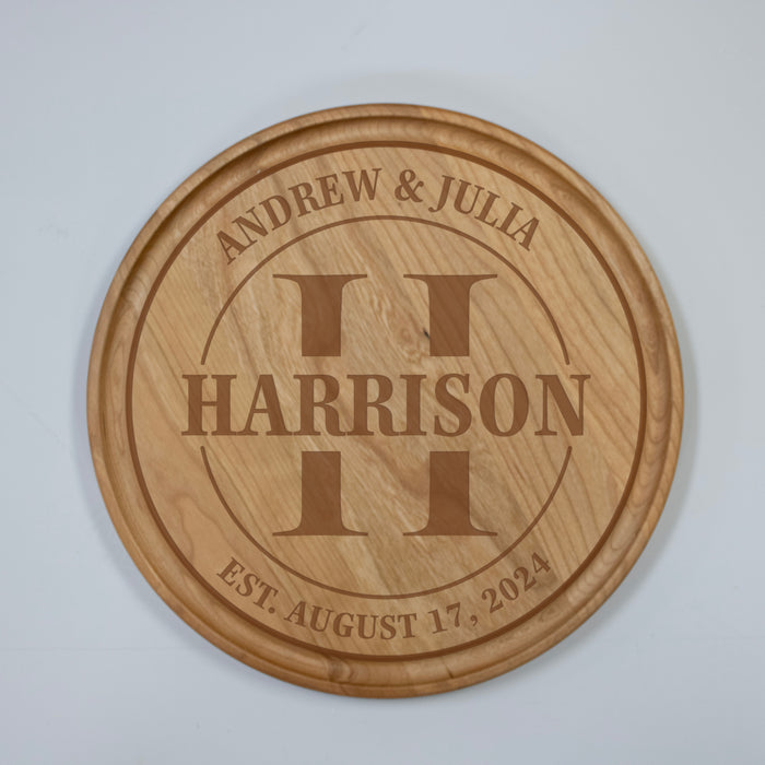 Engraved Monogram Round Cutting Board