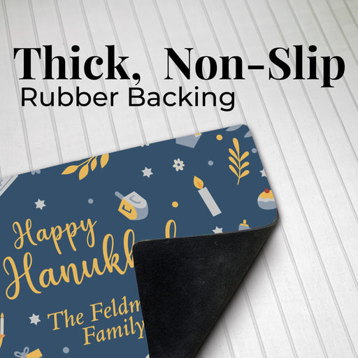 Back of Hanukkah welcome mat with non slip rubber