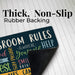 Rubber Backing of Classroom Rules Doormat with a