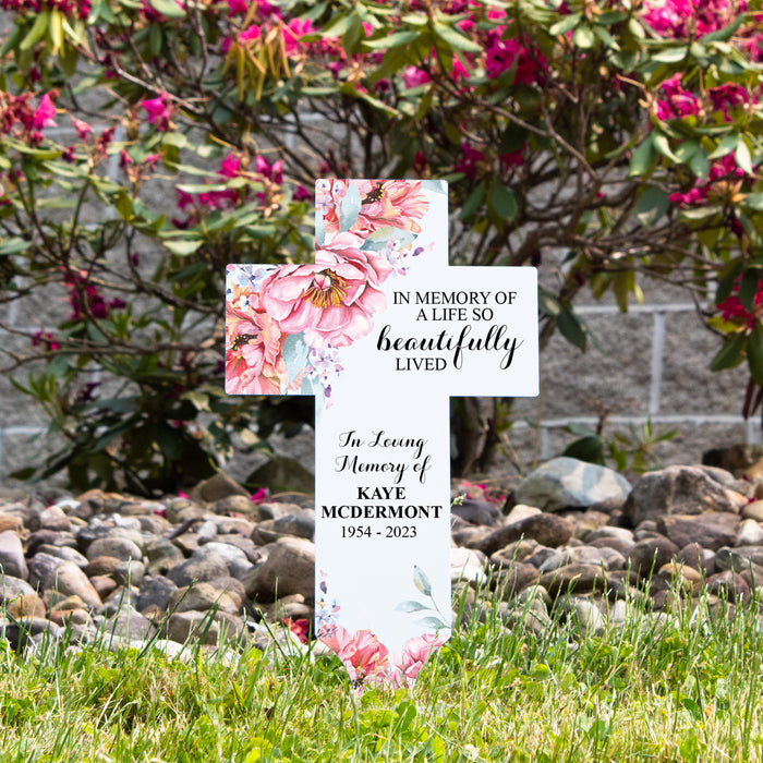 Personalized "A Life So Beautifully Lived" Cross Garden Stake