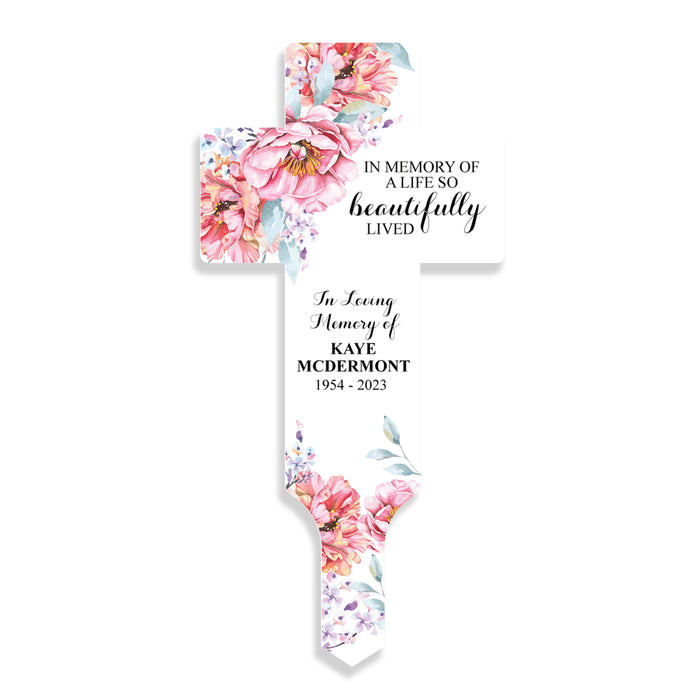 Personalized "A Life So Beautifully Lived" Cross Garden Stake