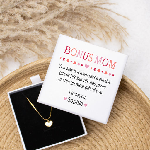 Bonus Mom Heart Necklace with Personalized Gift Box