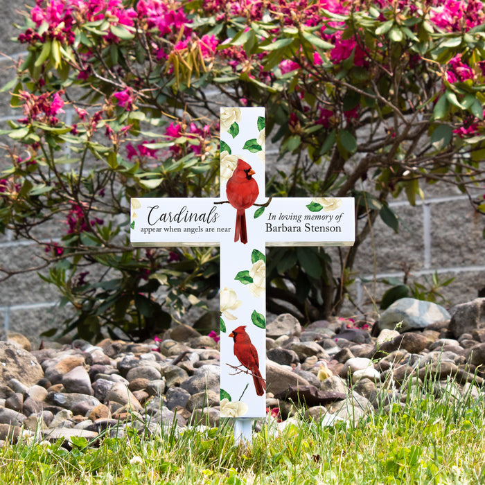 Personalized Cardinals Appear Solar Garden Stake Cross