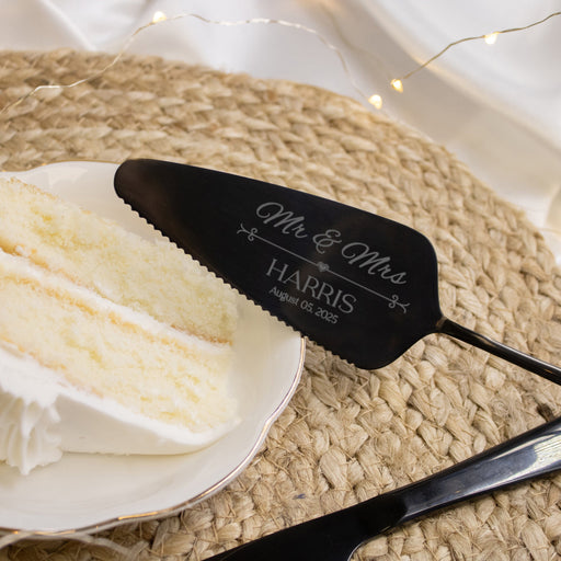 Custom Mr and Mrs Wedding Cake Server and Knife Set By Slide of Cake