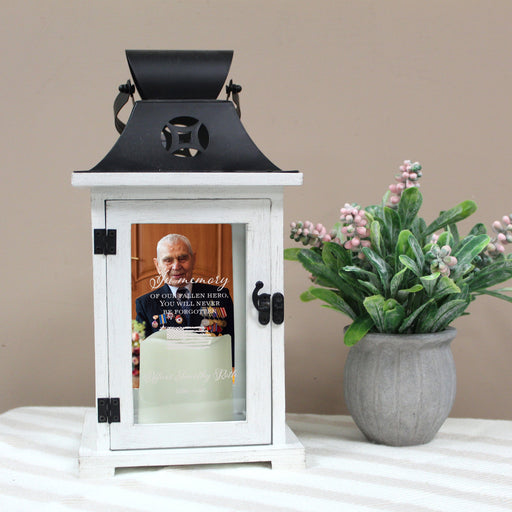 Custom engraved fallen hero veteran photo lantern