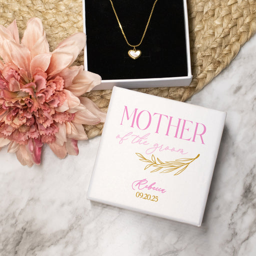 Custom Mother of the Groom heart necklace in pink