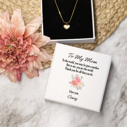Custom To My Mom Gift Set with Heart Necklace and Personalized Gift Box