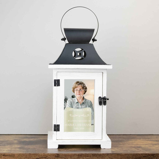 Custom engraved in memory of photo lantern