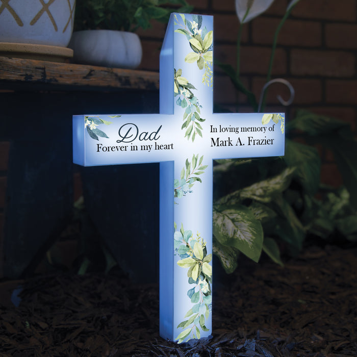 Personalized Dad Memorial Solar Garden Stake Cross