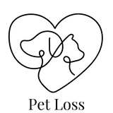 Heart with a dog and cat outline and 'Pet Loss' text on a white background