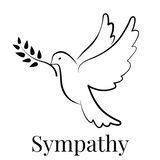 Black outline of a dove holding an olive branch with the word 'Sympathy' below on a white background
