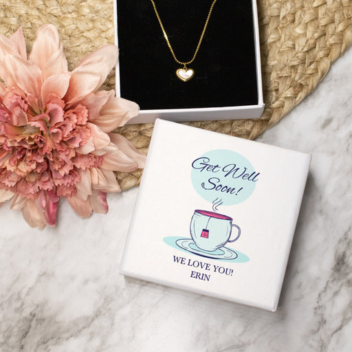 Get well soon gift with heart necklace and custom gift box