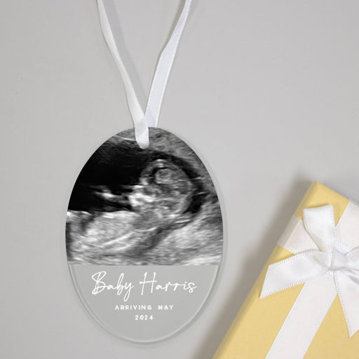 Glass Personalized name with Ultrasound Photo Christmas Ornament