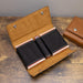 The interior of the playing cards and dice set has sleeves to store the included two packs of playing cards and five dice. 