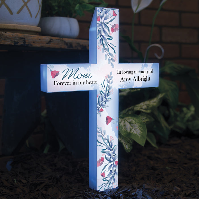 Personalized Mom Memorial Solar Garden Stake Cross