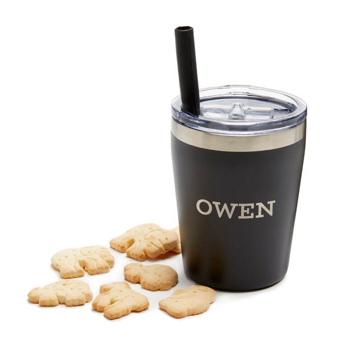 Personalized Black Kid's Stainless Tumbler with Straw