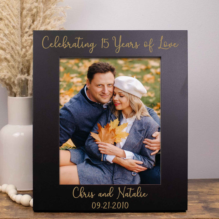 Personalized celebrating anniversary picture frame in black 8x10 vertical