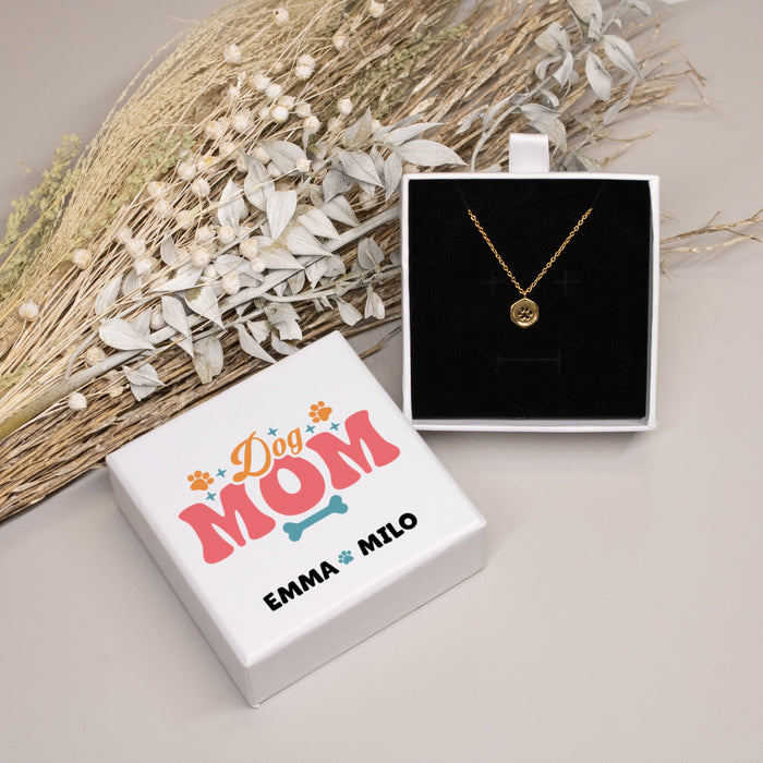 Personalized dog mom jewelry box with paw print necklace