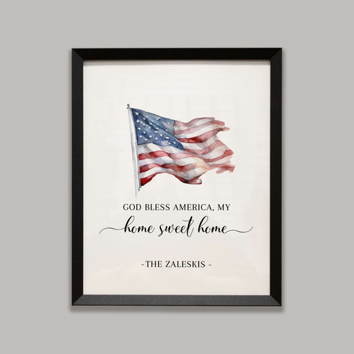 Personalized God Bless America Wall Sign in Black Frame