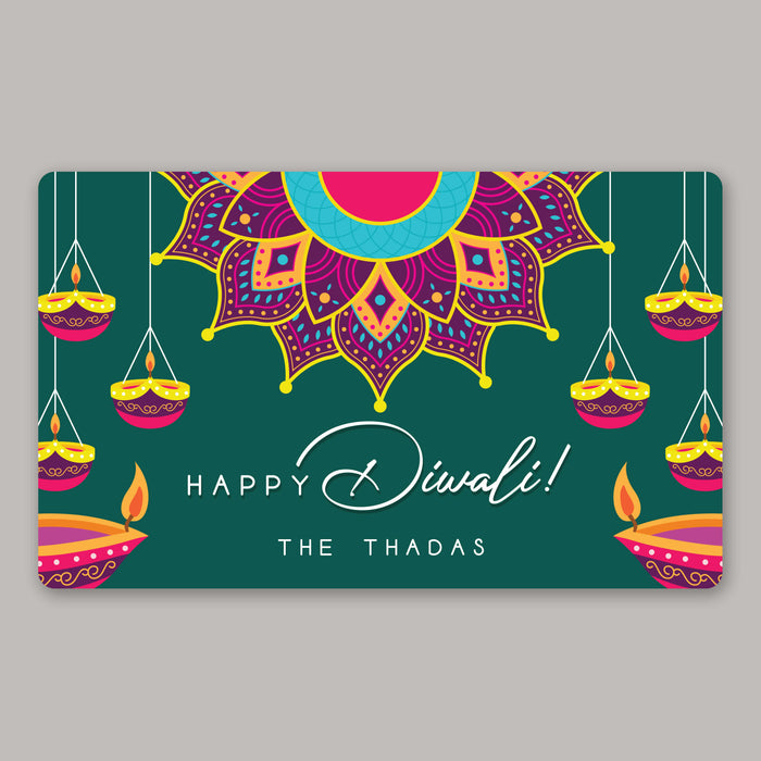 Welcome Mat with Diwali design featuring colorful patterns and 'Happy Diwali!' text.