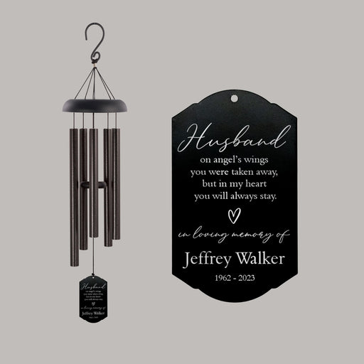 Personalized husband sympathy wind chime in Black