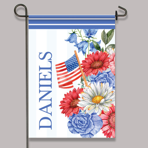 personalized patriotic flowers garden flag with family name