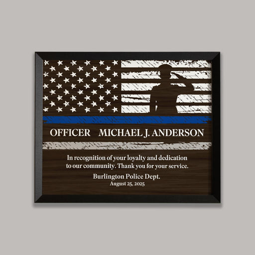 Framed personalized police retirement wall sign in a black frame
