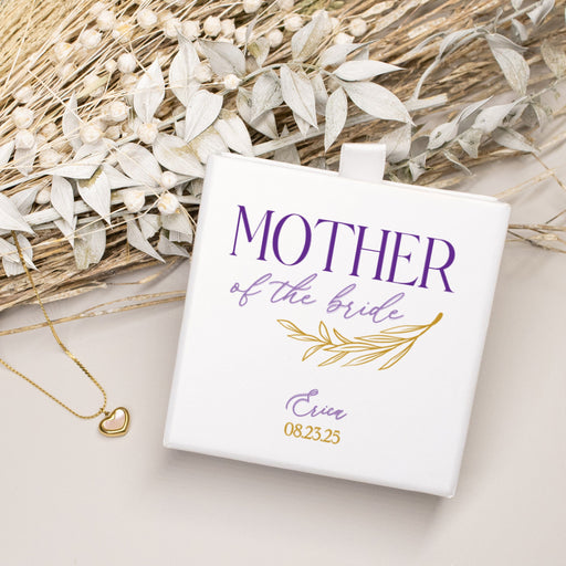 Personalized Mother of the Bride Heart Necklace Gift Set in Purple 