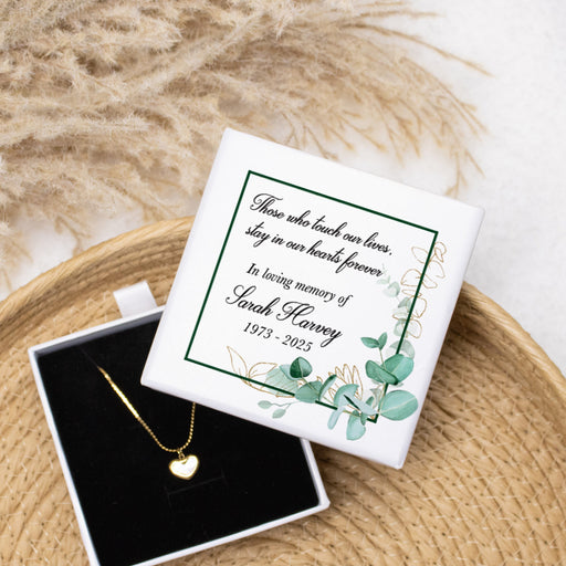 Sympathy Heart necklace inside personalized gift box