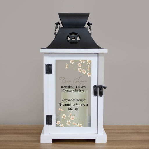 Personalized True Love 25th Anniversary Lantern in black and white