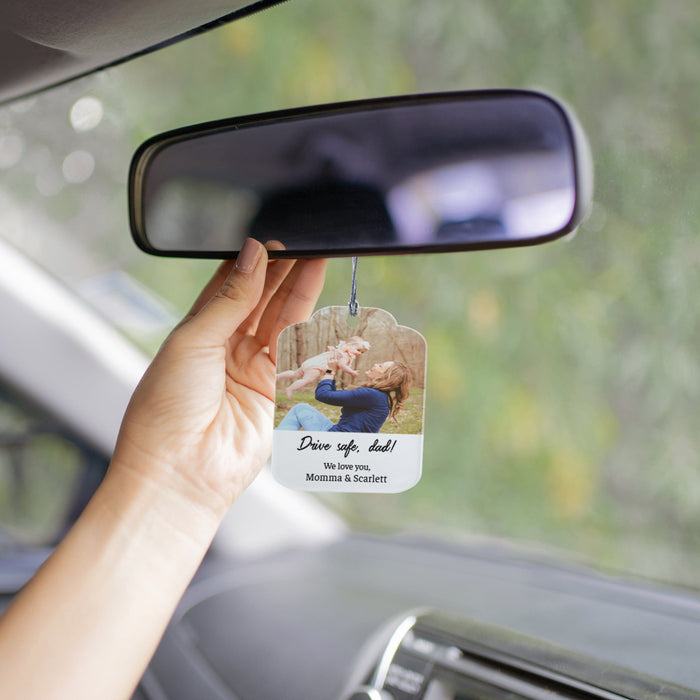 Personalized Drive Safe, Daddy Car Photo Ornament in Rearview Mirror