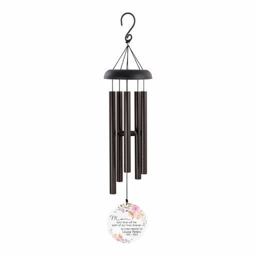 Personalized floral mom memorial wind chime in black