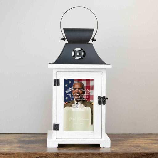 Personalized veteran memorial photo lantern