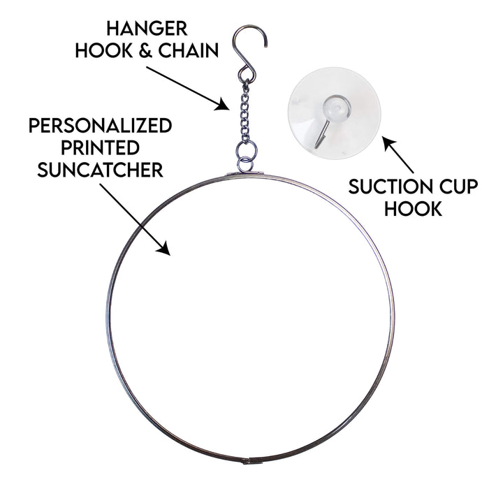 Diagram of a suncatcher with labeled parts on a white background