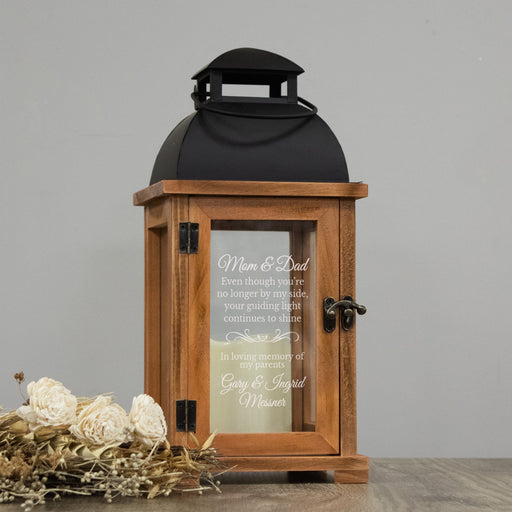 Wooden parents memorial lantern personalized with names