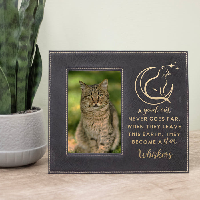 Personalized "A Good Cat" Memorial Picture Frame in black with gold lettering