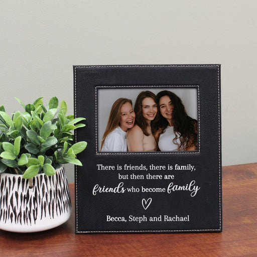 Personalized Friends Who Become Family Picture Frame in black with silver lettering