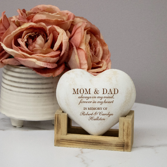Personalized “Mom & Dad Forever in My Heart” Memorial Wood Heart
