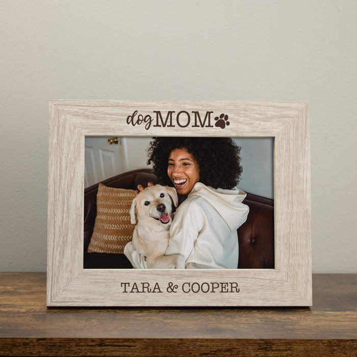 dog mom picture frame engraved with pet's name and owner's name