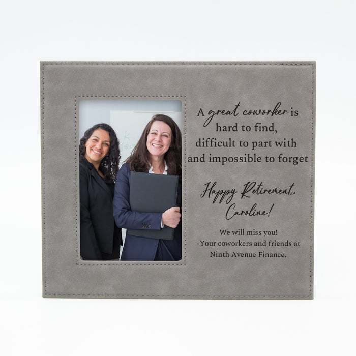 Personalized Great Worker Coworker Retirement Picture Frame in grey with black text