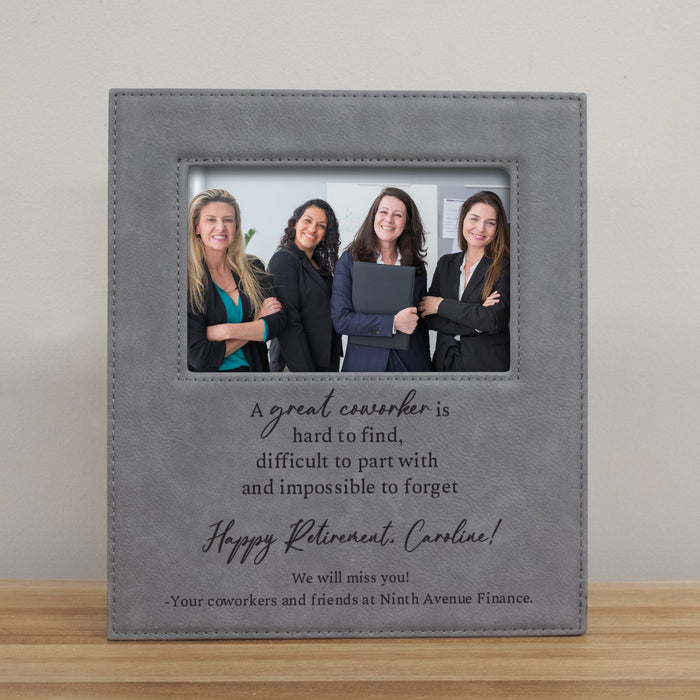 Personalized Great Worker Coworker Retirement Picture Frame in the color grey with black font