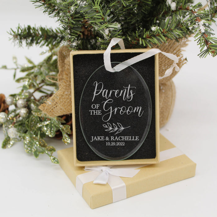 Personalized Parents of the Groom Glass Christmas Ornament