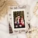 Personalized photo frame with 'We met Santa!' text, Christmas-themed decorations, and a photo of children with Santa Claus.