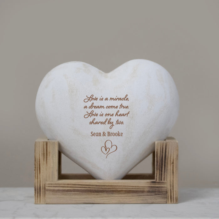 Personalized "Love Is A Miracle.." Wooden Heart Display Plaque