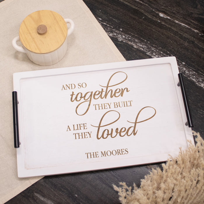 decorative wedding gift tray for couple with personalized name