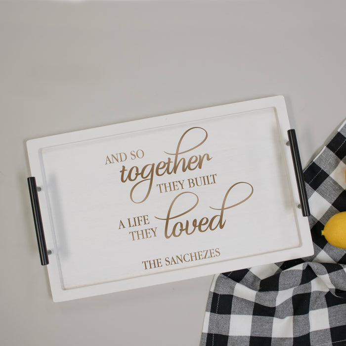 decorative home decor serving tray with handles for newlywed couple
