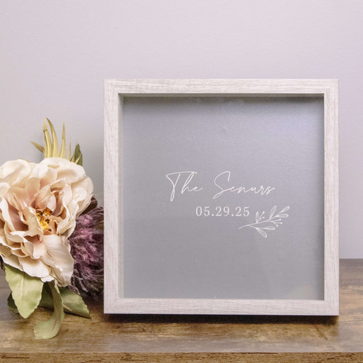 couples wedding shadowbox gift with personalized name and date